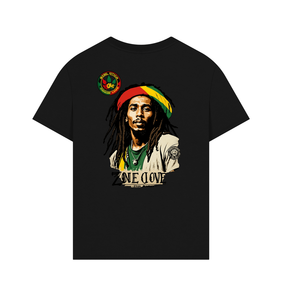 Black Rebel Stitch Premium Cotton Oversized Short Sleeve T-Shirt Zion-One Love Back Print #4