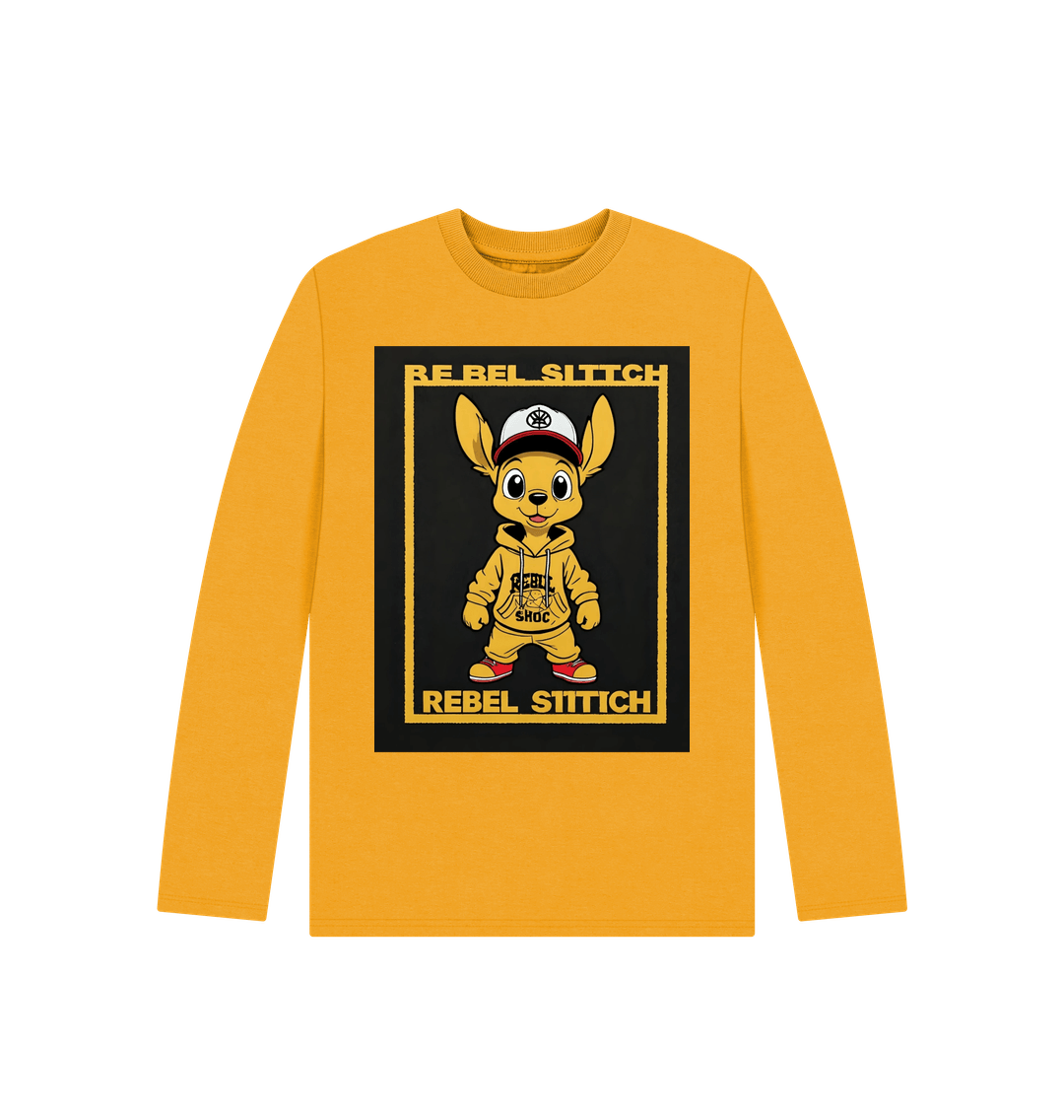 Mustard Rebel Stitch Premium Cotton Long Sleeve Kids T-Shirt Main Line Ftont Print #3