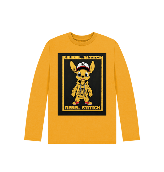 Mustard Rebel Stitch Premium Cotton Long Sleeve Kids T-Shirt Main Line Ftont Print #3