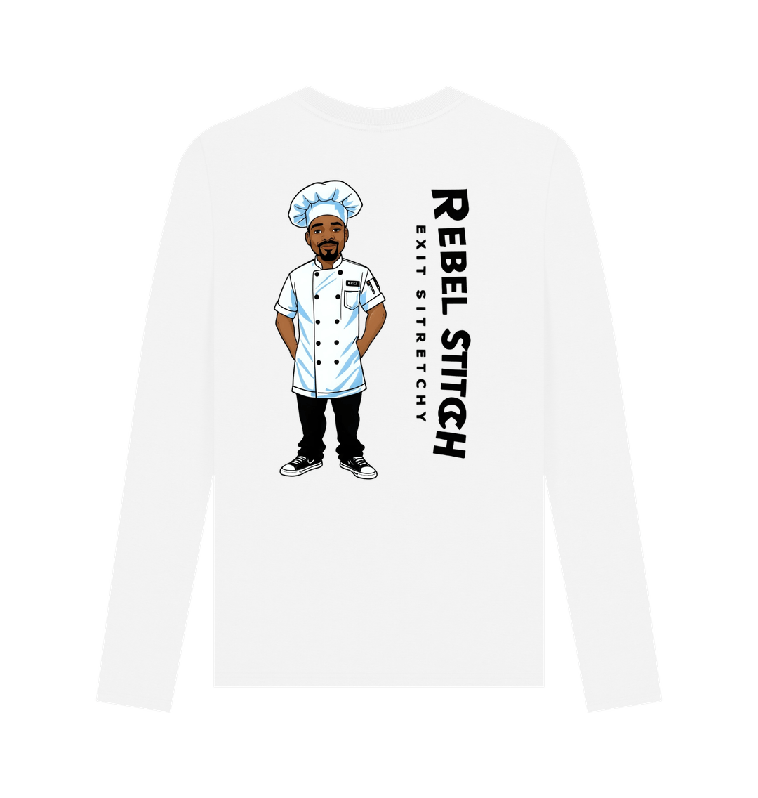 White Rebel Stitch Premium Cotton Long Sleeve T-Shirt Chef Edition Back Print #1