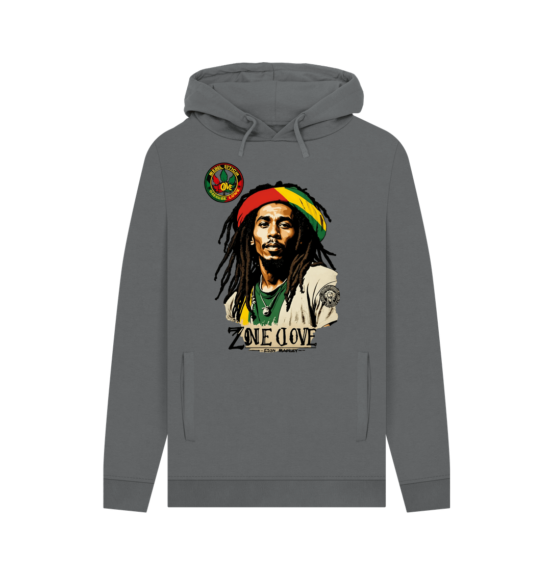 Slate Grey Rebel Stitch Premium Cotton Hoodie Zion-One Love Front Print #4