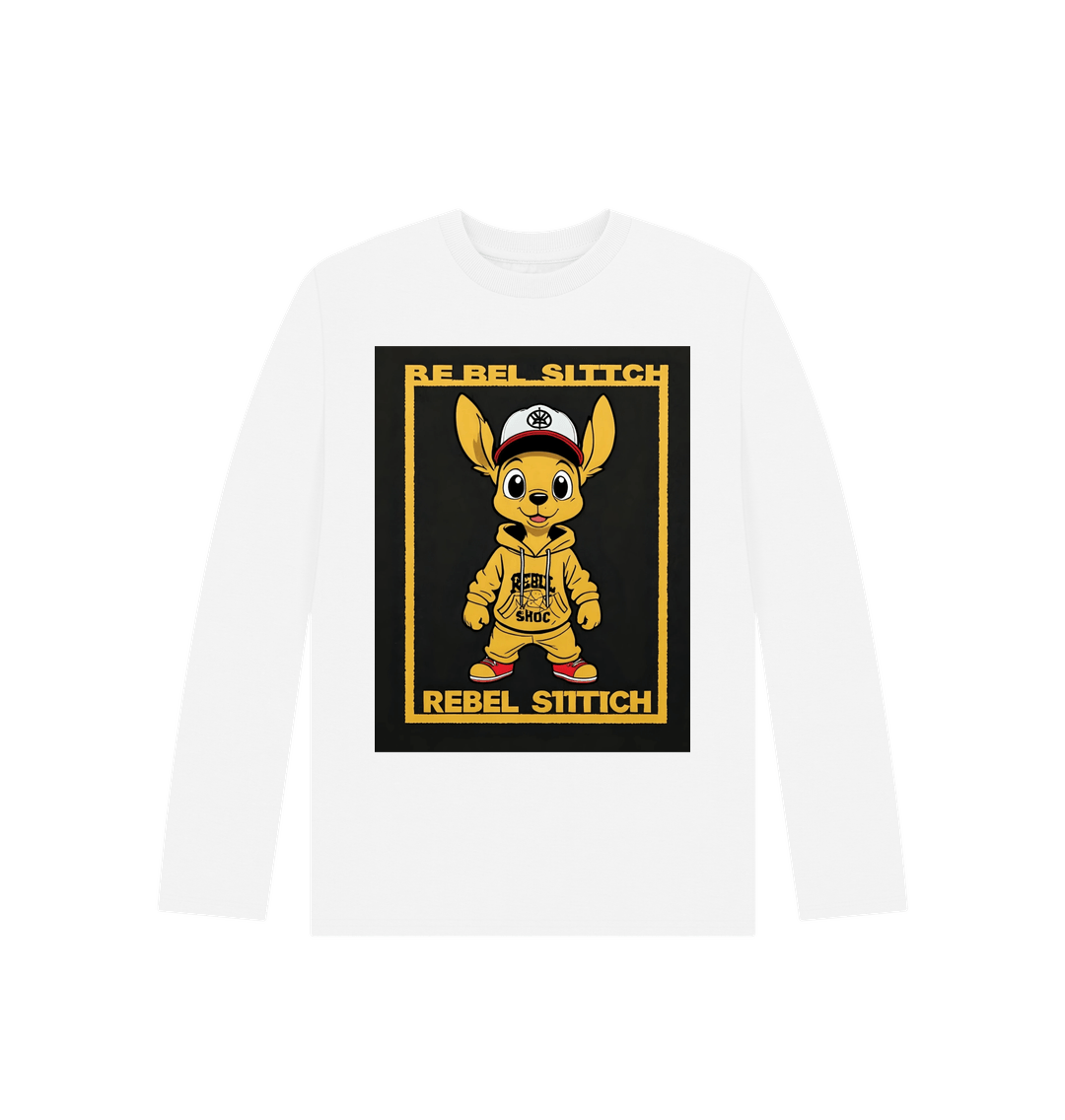 White Rebel Stitch Premium Cotton Long Sleeve Kids T-Shirt Main Line Ftont Print #3