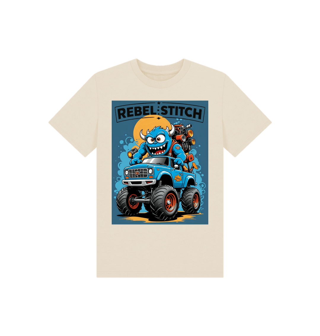 Oat Rebel Stitch Premium Cotton Short Sleeve Kids T-Shirt Monster Truck Front Print #3