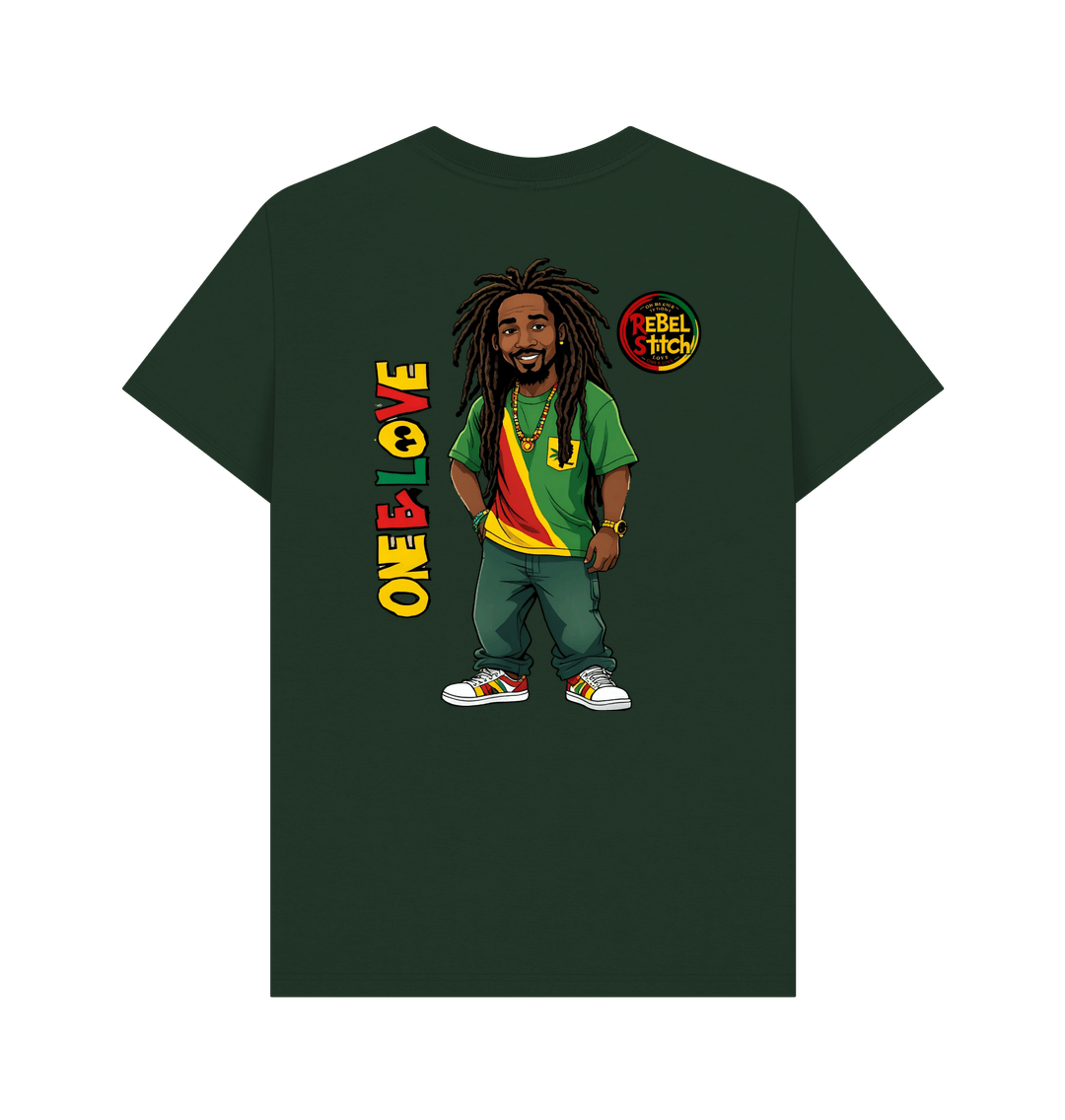 Evergreen Rebel Stitch Premium Cotton Short Sleeve T-Shirt Zion-One Love Back Print #1