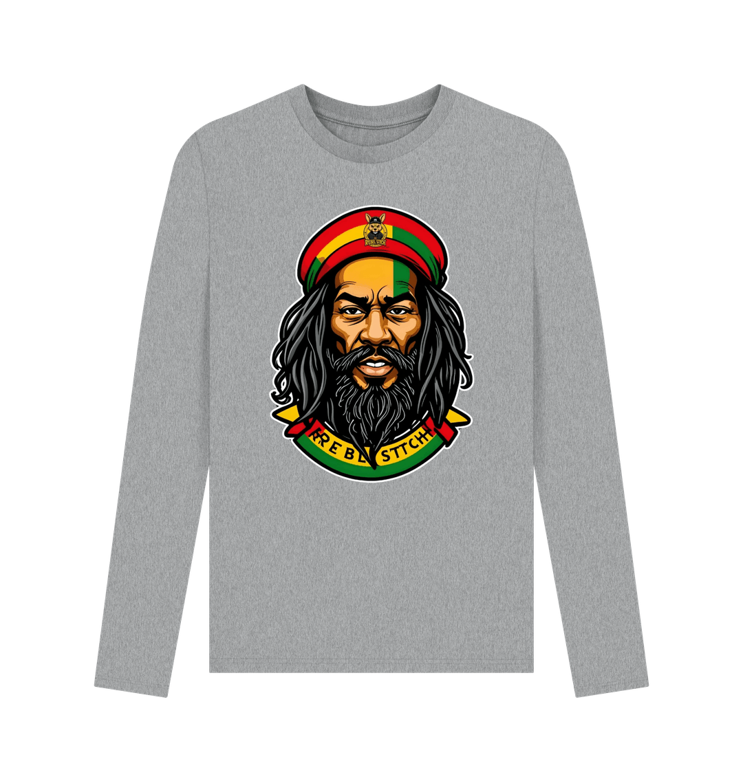 Athletic Grey Rebel Stitch Premium Cotton Long Sleeve T-Shirt Zion-One Love Front Print #3