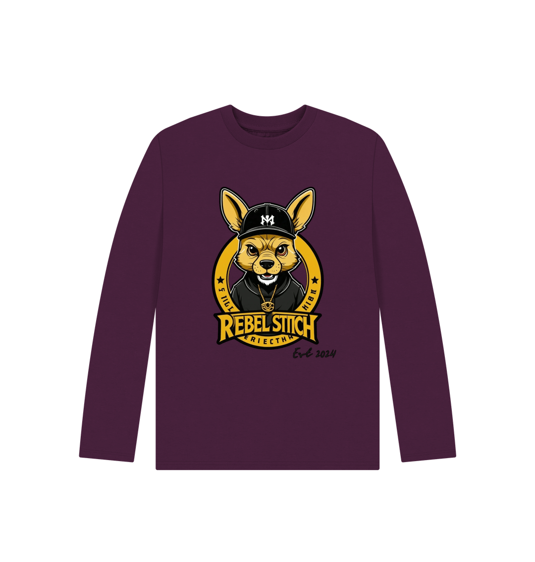 Purple Rebel Stitch Premium Cotton Long Sleeve Kids T-Shirt Main Line Front Print #1