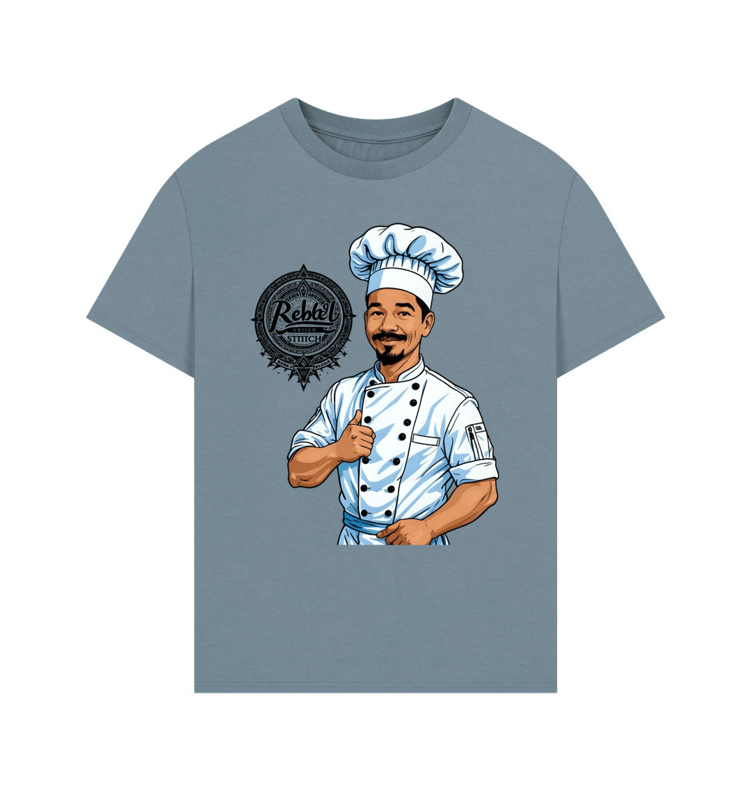 Stone Blue Rebel Stitch Premium Cotton Oversized Short Sleeve T-Shirt Chef Edition Front Print #2