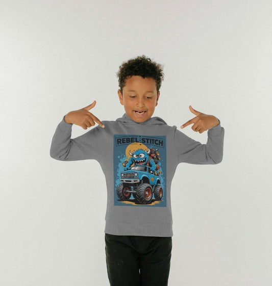 Rebel Stitch Premium Cotton Kids Hoodie Monster Truck Front Print #3