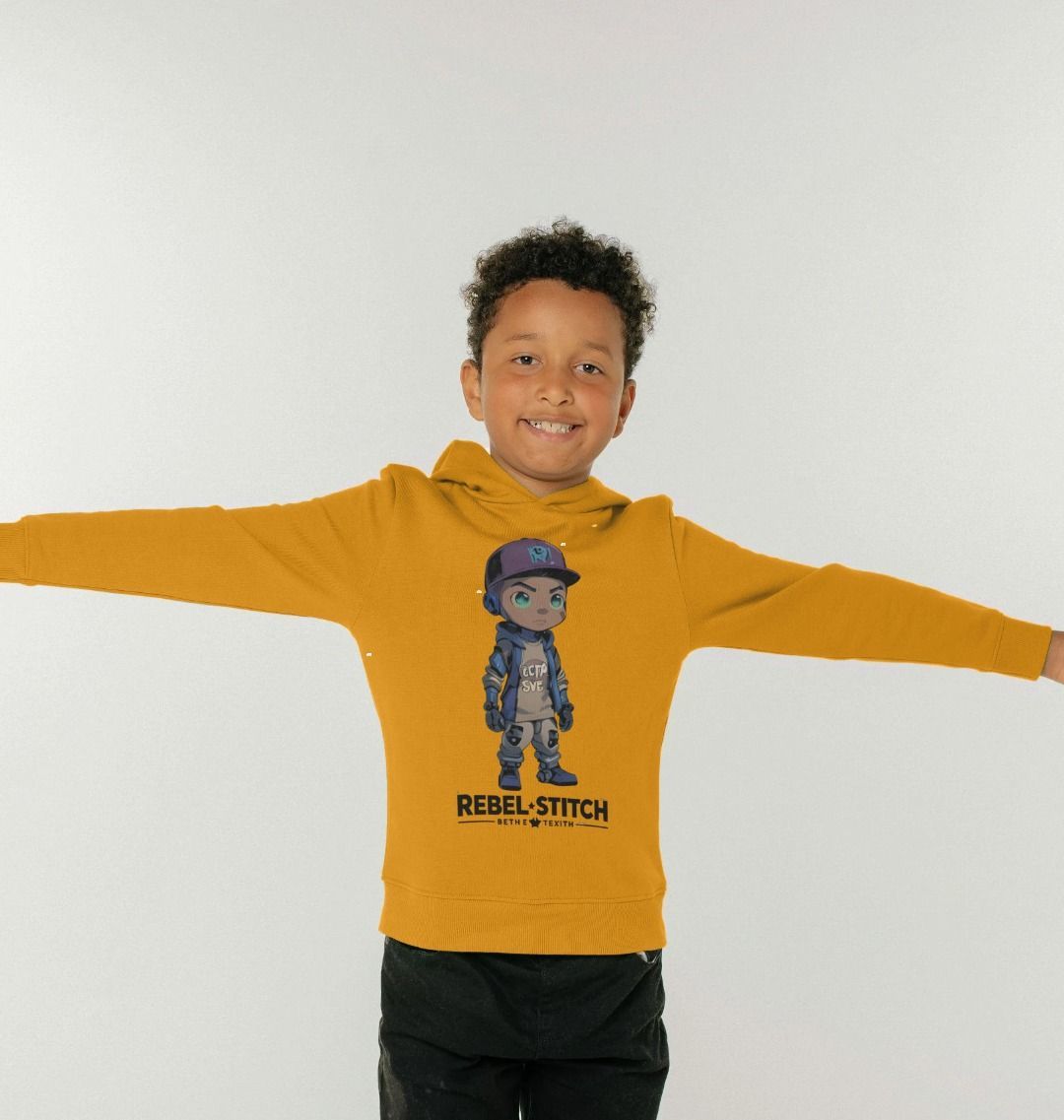 Sudadera con capucha de algodón premium Rebel Stitch para niños Rebel Kids con estampado frontal n.° 2