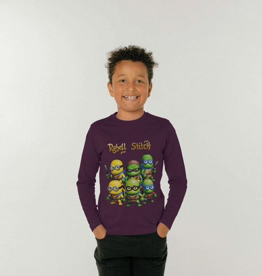 Rebel Stitch Langarm-T-Shirt für Kinder aus hochwertiger Baumwolle, TMNM-Frontdruck Nr. 1