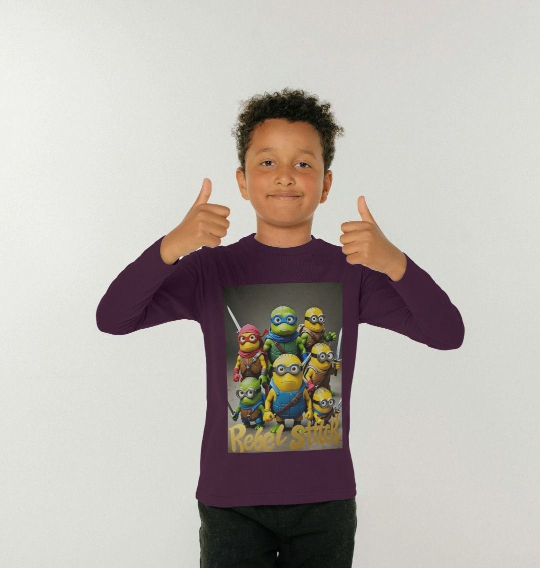 Rebel Stitch Langarm-T-Shirt für Kinder aus hochwertiger Baumwolle, TMNM-Frontdruck Nr. 4