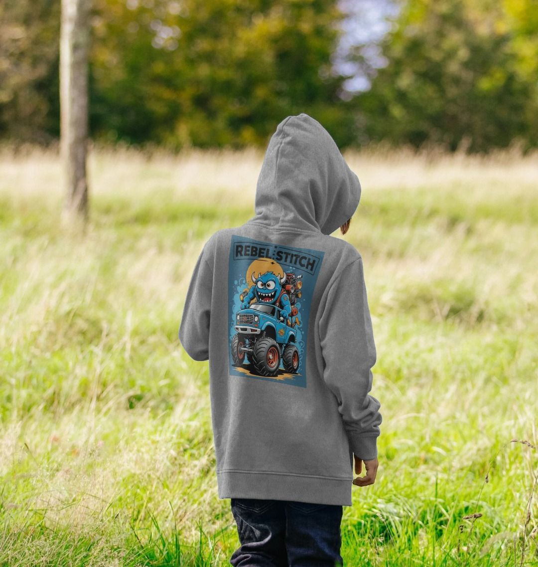 Rebel Stitch Premium Cotton Kids Hoodie Monster Truck Back Print #3