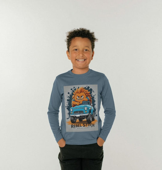 Rebel Stitch Premium Cotton Long Sleeve Kids T-Shirt Monster Truck Front Print #2